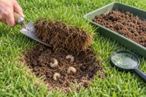 how to identify grubs in a lawn