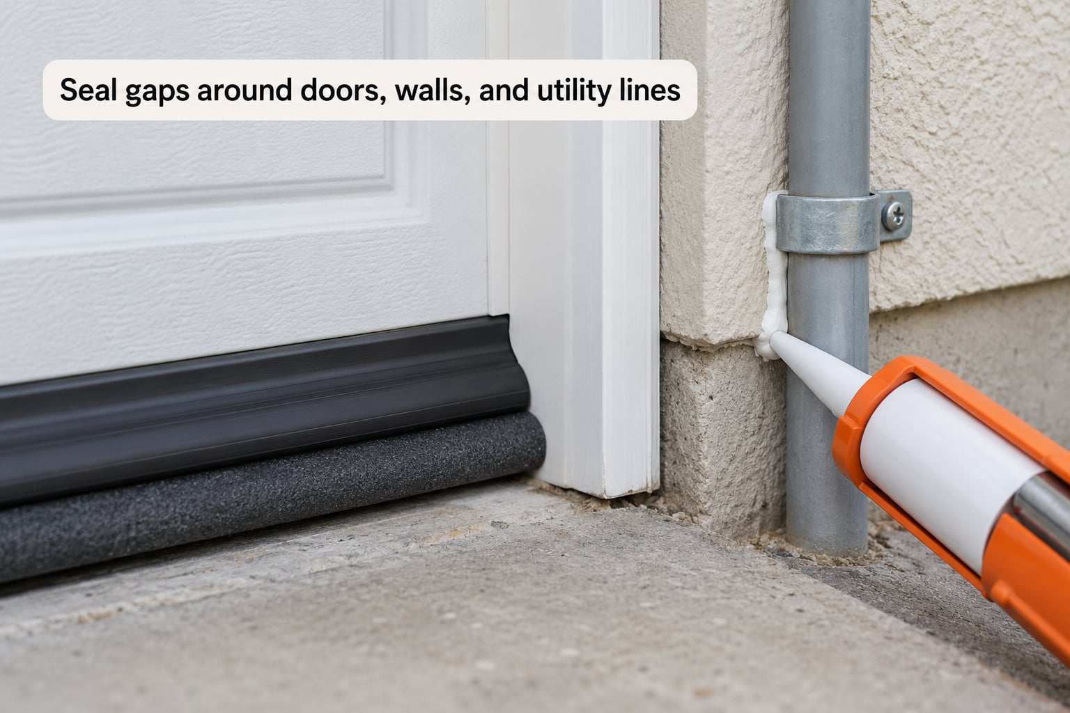 Seal gaps around doors, walls, and utility lines