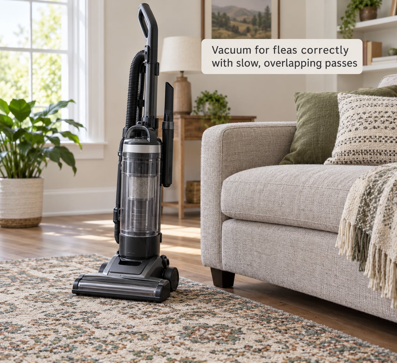 Vacuum for fleas correctly with slow, overlapping passes
