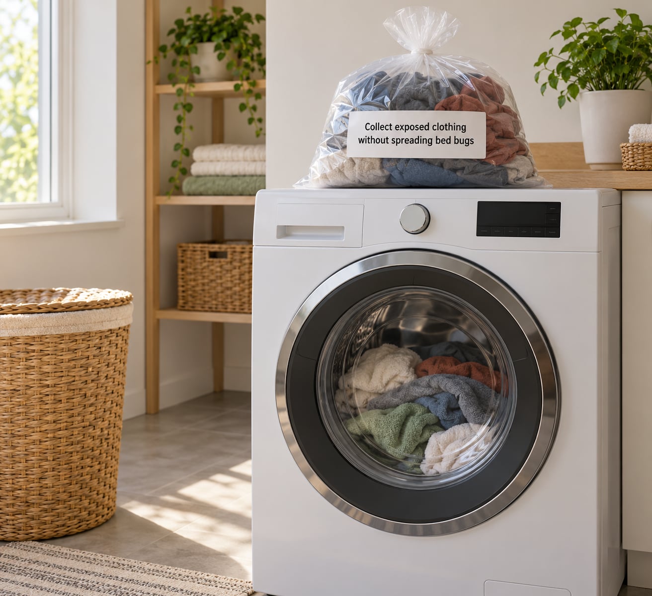 Collect exposed clothing without spreading bed bugs